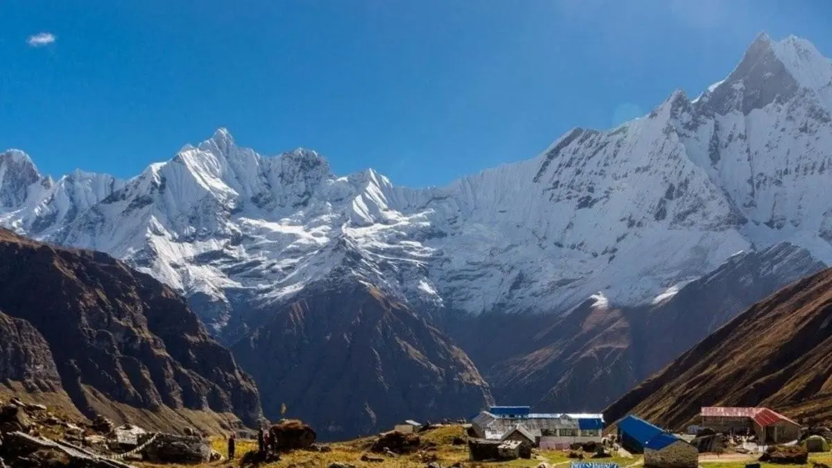 Annapurna Base Camp with snow-capped mountain peaks