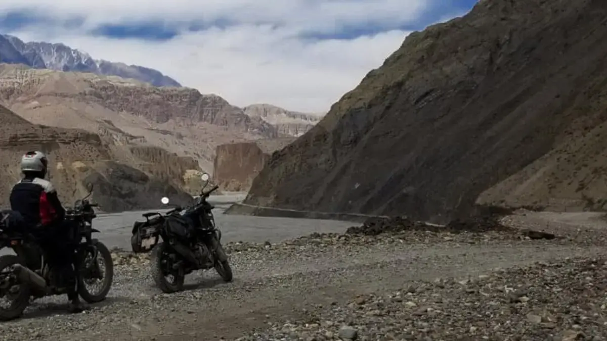 Biker riding along rugged trails