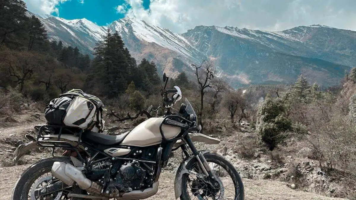 Biker riding along rugged trails