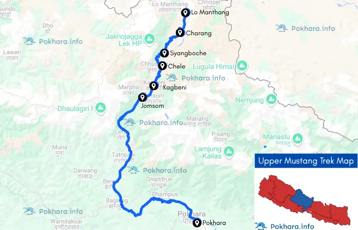 Upper Mustang Trek: The Kingdom Beyond the Mountains Map