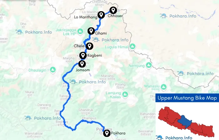 Upper Mustang Motorbike Trip: Ride to the Walled Kingdom Map