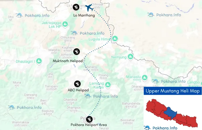 Upper Mustang Helicopter Tour: Experience Mustang from the Sky Map
